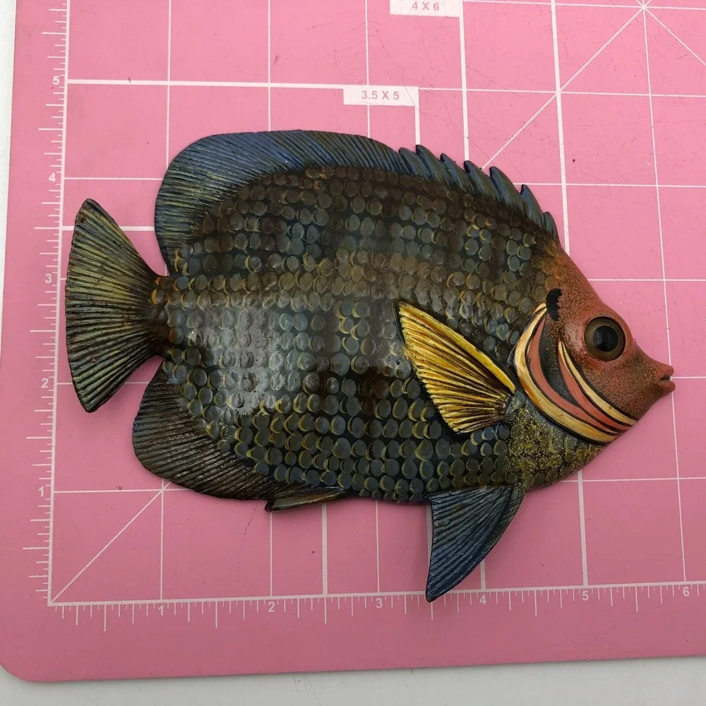 Vintage Don Edmond Studio Artist Cherub Tropical Fish Wall Hanging Sculpture